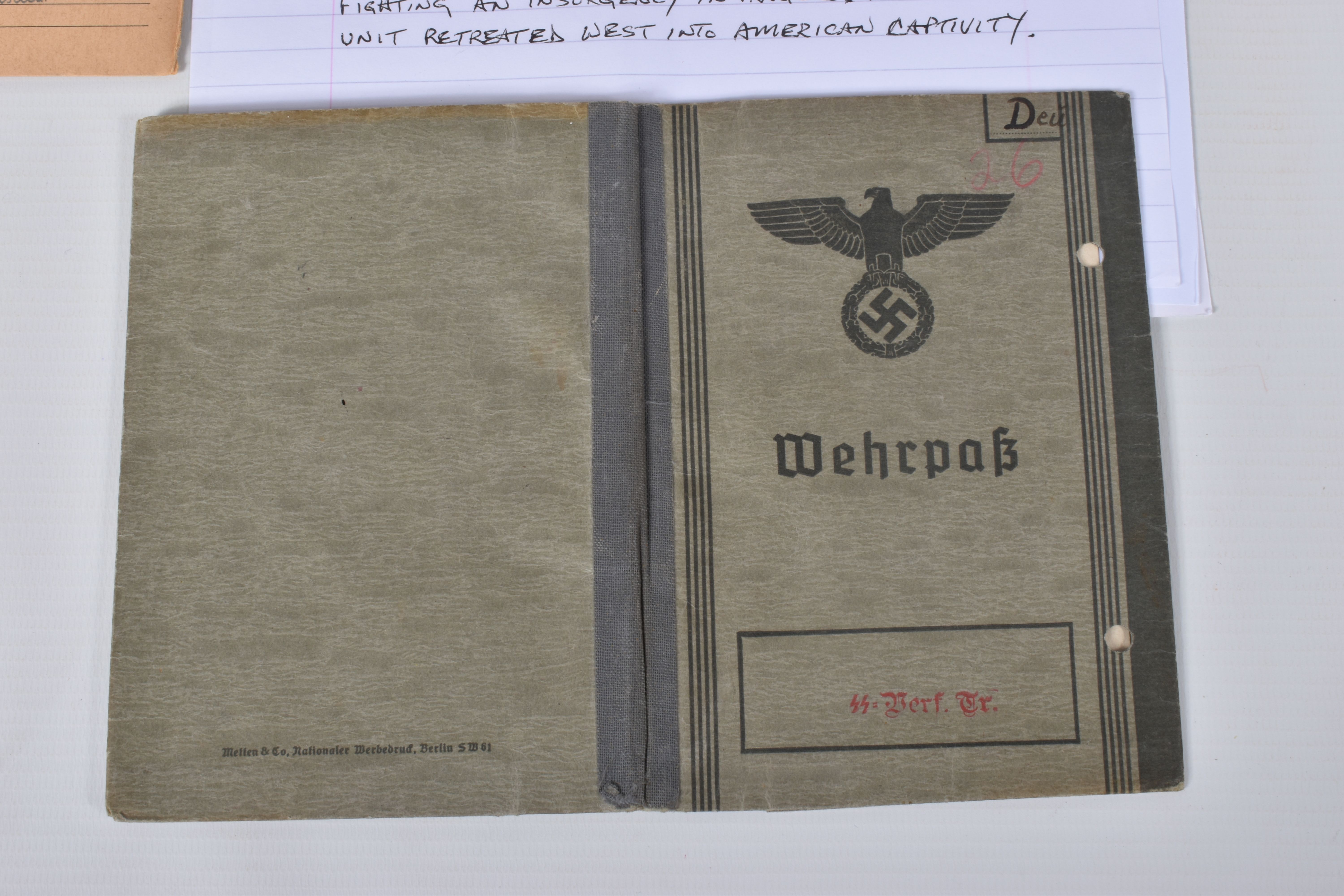 SS WEHRPASS (SERVICE) BOOK AND SS RECORD CARD for Adalbert Deutschmann, DOB 21/04/1918. place - Image 3 of 7