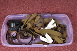 A BOX OF CANVAS AND LEATHER MILITARY STYLE BELTS, to include thirteen Russian belts with buckles,