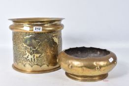 A LARGE TRENCH ART PLANTER AND A TRENCH ART FRUIT BOWL, the planter is dated 1916 and has a hand