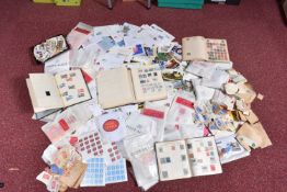 BOX OF LOOSE STAMPS AND ALBUMS, we note a couple of junior type albums with worldwide collections,
