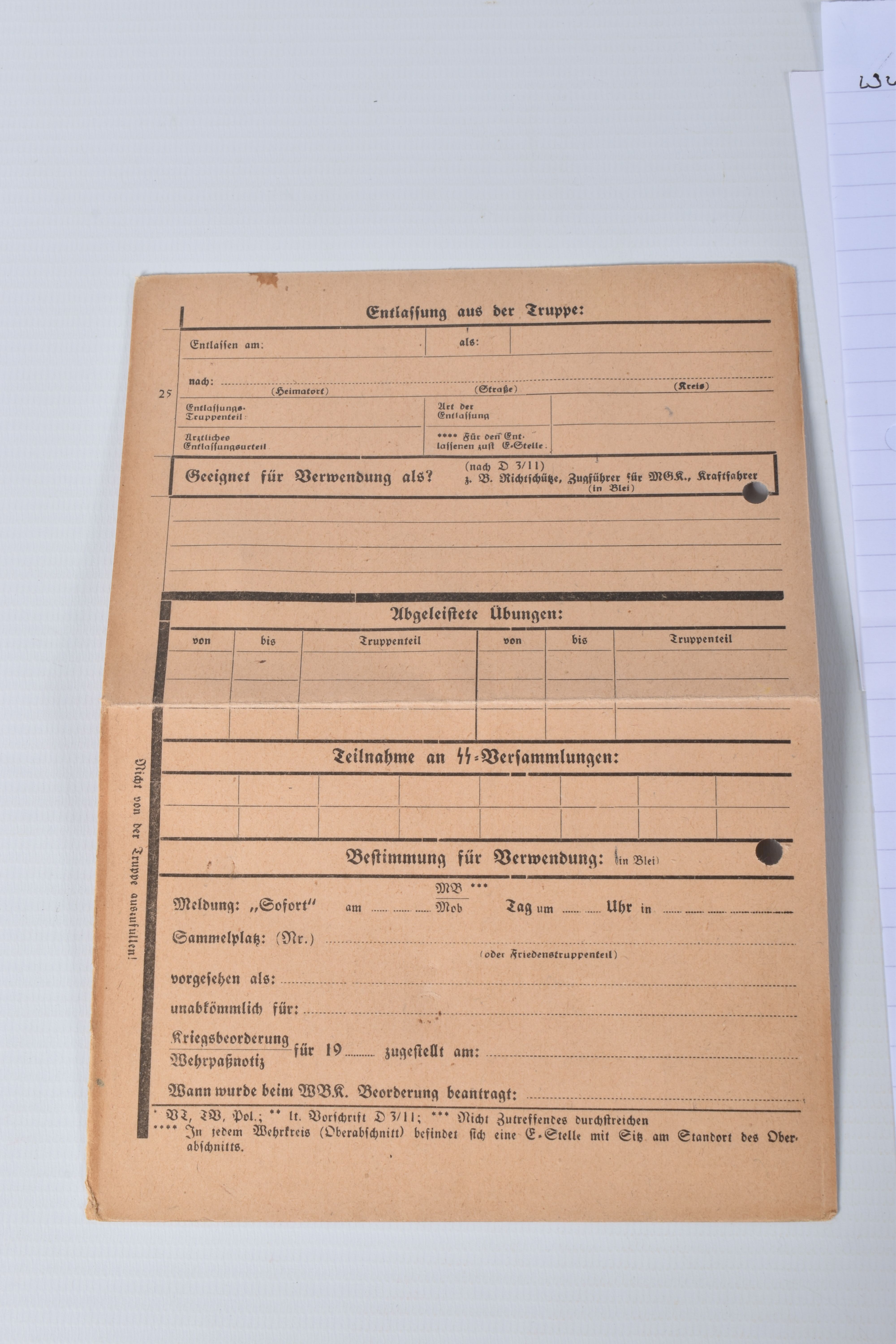 SS WEHRPASS (SERVICE) BOOK AND SS RECORD CARD for Adalbert Deutschmann, DOB 21/04/1918. place - Image 5 of 7