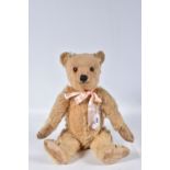 AN FARNELL ALPHA GOLDEN PLUSH MOHAIR TEDDY BEAR, c.1930's, amber and black glass eyes, long muzzle