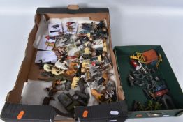 A QUANTITY OF UNBOXED AND ASSORTED HOLLOWCAST LEAD AND PLASTIC FIGURES, assorted soldiers,