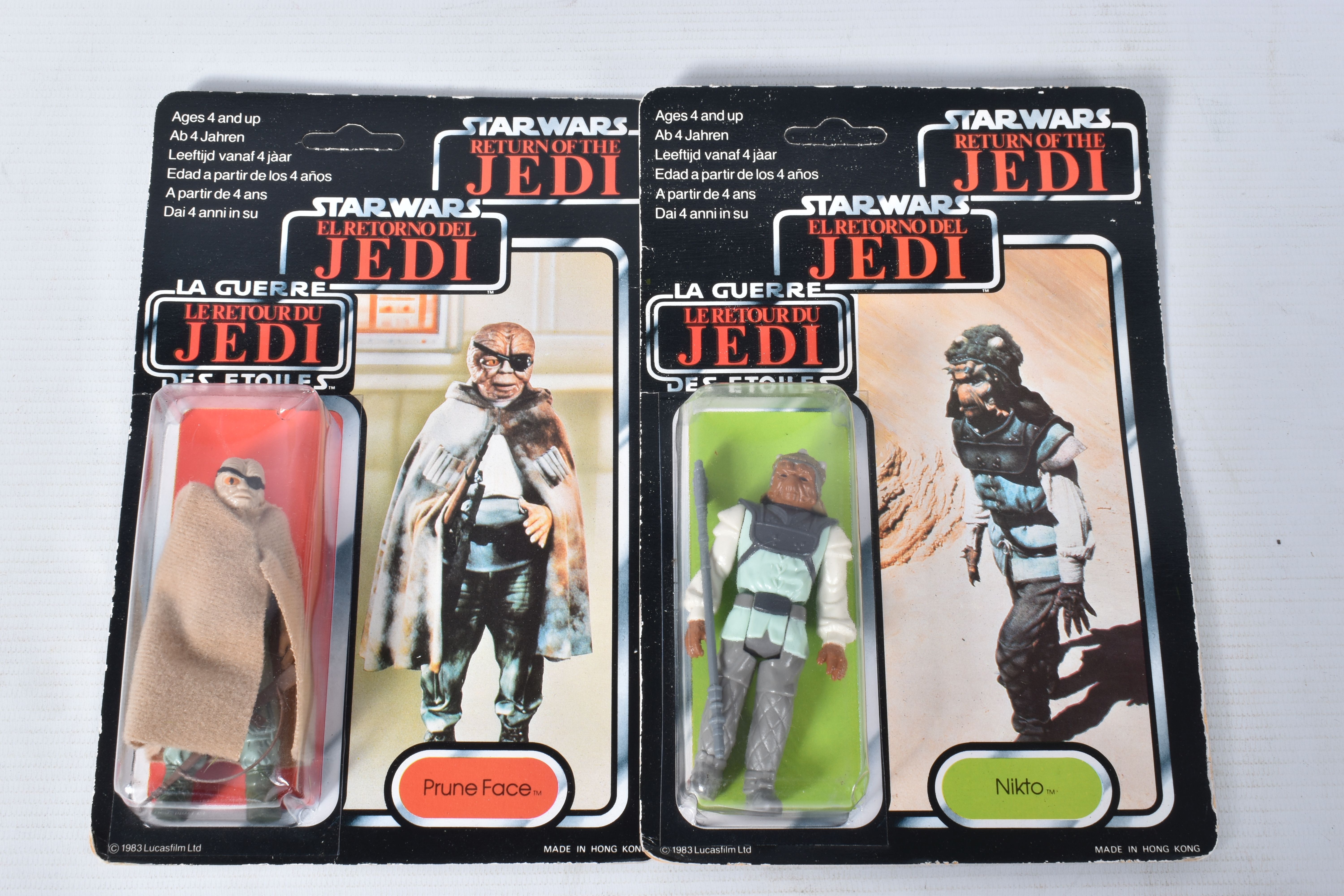 TWO SEALED PALITOY STAR WARS TRILOGO 'RETURN OF THE JEDI' FIGURES TO INCLUDE NIKTO, 1983, 70 back,