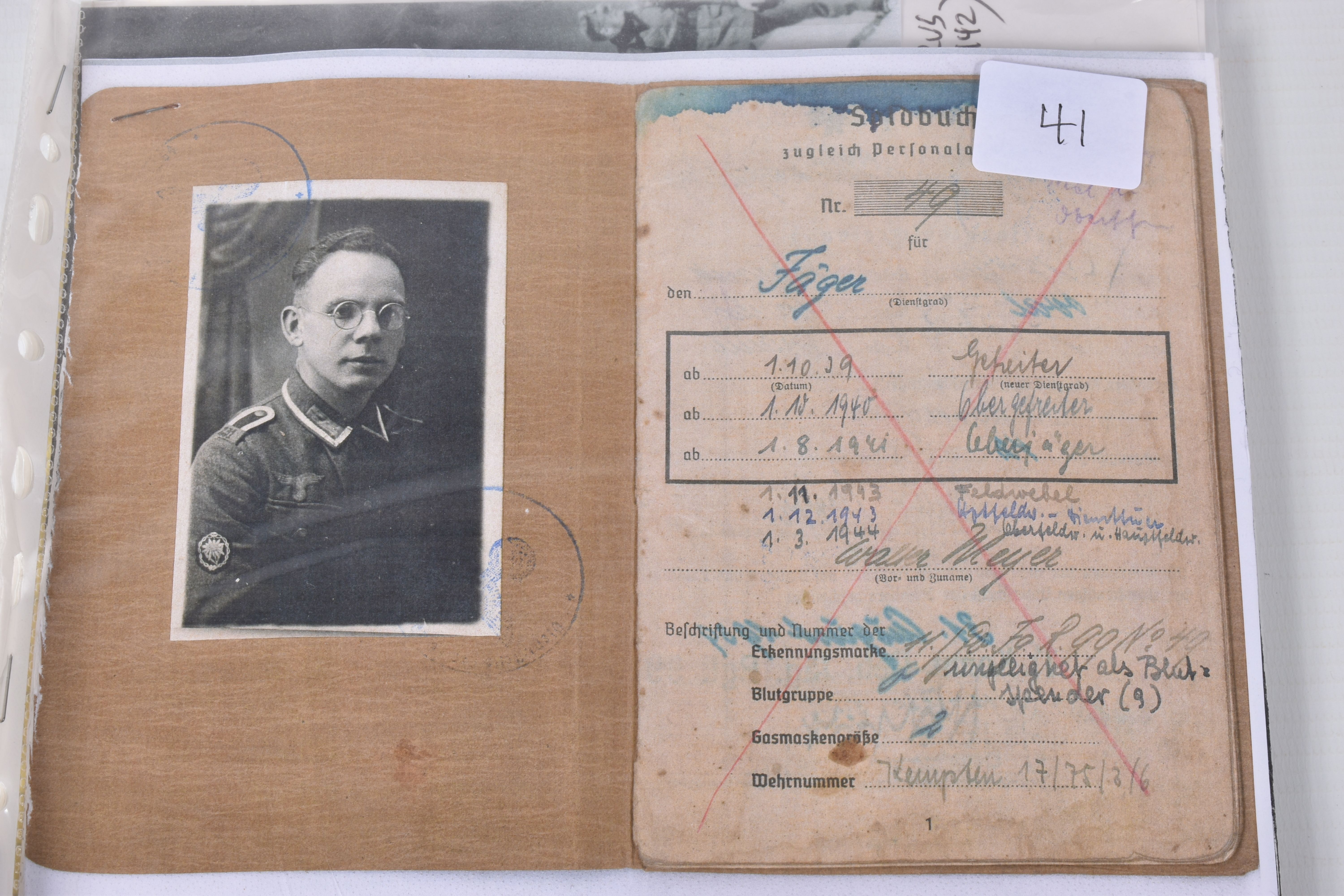 WALTER MEYER, SERGEANT, INCLUDES SOLDBUCH, photos, maps, and articles, red X through the Soldbuch - Image 2 of 24