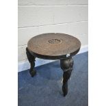 A HARDWOOD ANGLO-INDIAN CIRCULAR ELEPHANT TABLE, diameter 53cm x height 55cm (condition:-