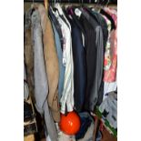 A COLLECTION OF VINTAGE CLOTHING, to include 1960's and 1970's dresses, gent's suits, jackets and