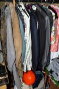 A COLLECTION OF VINTAGE CLOTHING, to include 1960's and 1970's dresses, gent's suits, jackets and