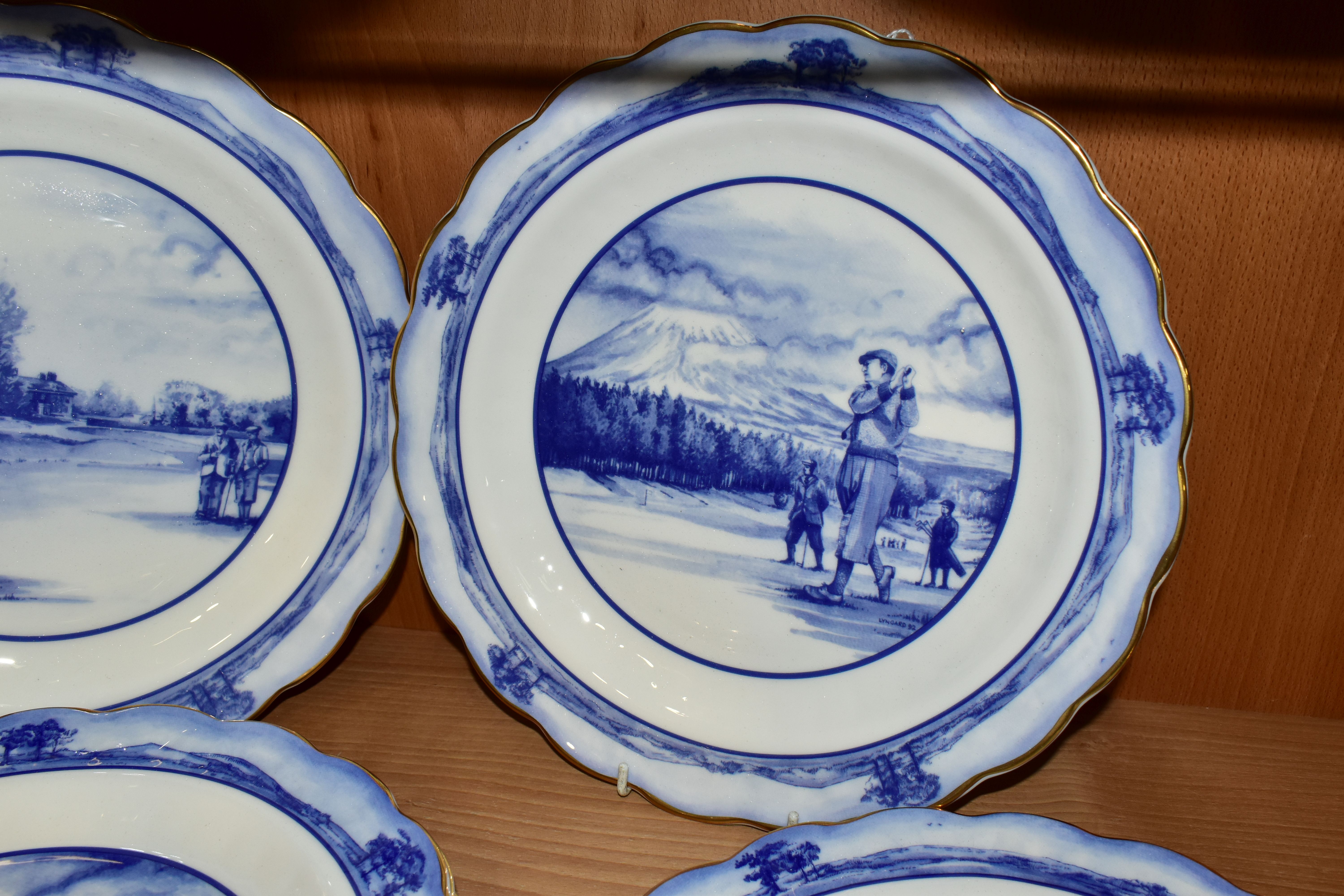 A SET OF SIX BOXED ROYAL DOULTON 'THE GOLFING WORLD' COLLECTION PLATES, with scalloped rims, - Image 3 of 10