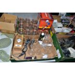 FIVE BOXES OF MODERN KITCEHNALIA, preserving jars, gadgets, resin three section alligator,