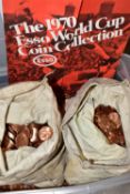 A LARGE HEAVY PLASTIC TUB FULL OF THOUSANDS OF 1967 PENNIES AND HALF PENNIES, some in cloth bags