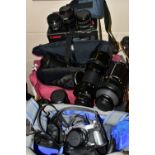 A TRAY OF CANON PHOTOGRAPHIC RELATED EQUIPMENT ETC, to include the following Canon branded cameras
