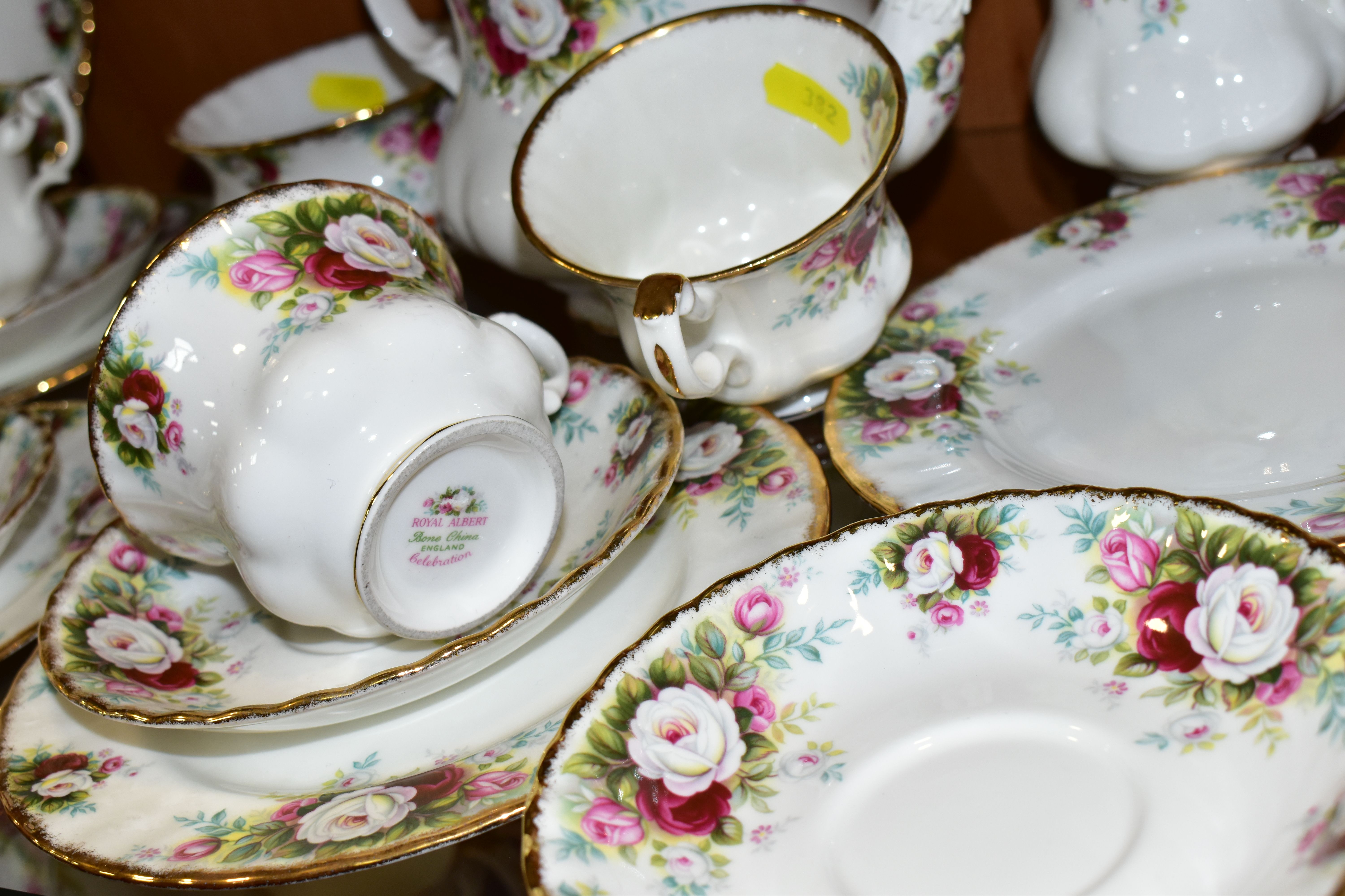 A ROYAL ALBERT 'CELEBRATION' PATTERN TEA SET, comprising two cake plates (one marked as second - Image 5 of 7