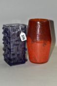 TWO ART GLASS VASES, comprising Sklo vase, amethyst coloured, by Jiri Brabec for Rosice 1968,
