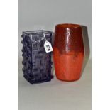 TWO ART GLASS VASES, comprising Sklo vase, amethyst coloured, by Jiri Brabec for Rosice 1968,