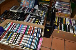 FIVE BOXES OF CDS & CASSETTE TAPES, a large miscellaneous collection of music, genre's include
