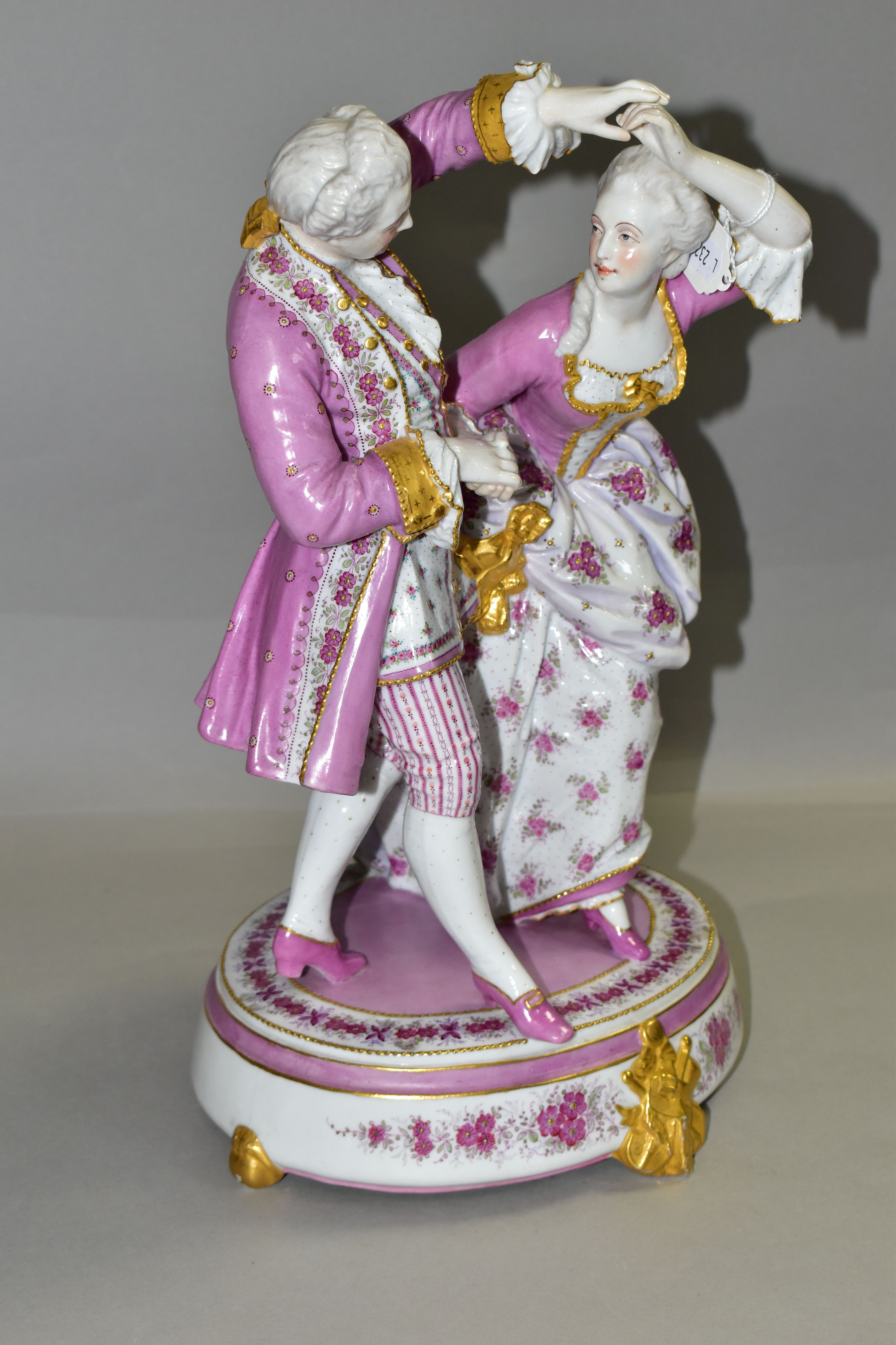 A LATE 19TH CENTURY PARIS (VION & BAURY) PORCELAIN FIGURE GROUP OF A LADY AND GENTLEMAN DANCING, - Image 4 of 11