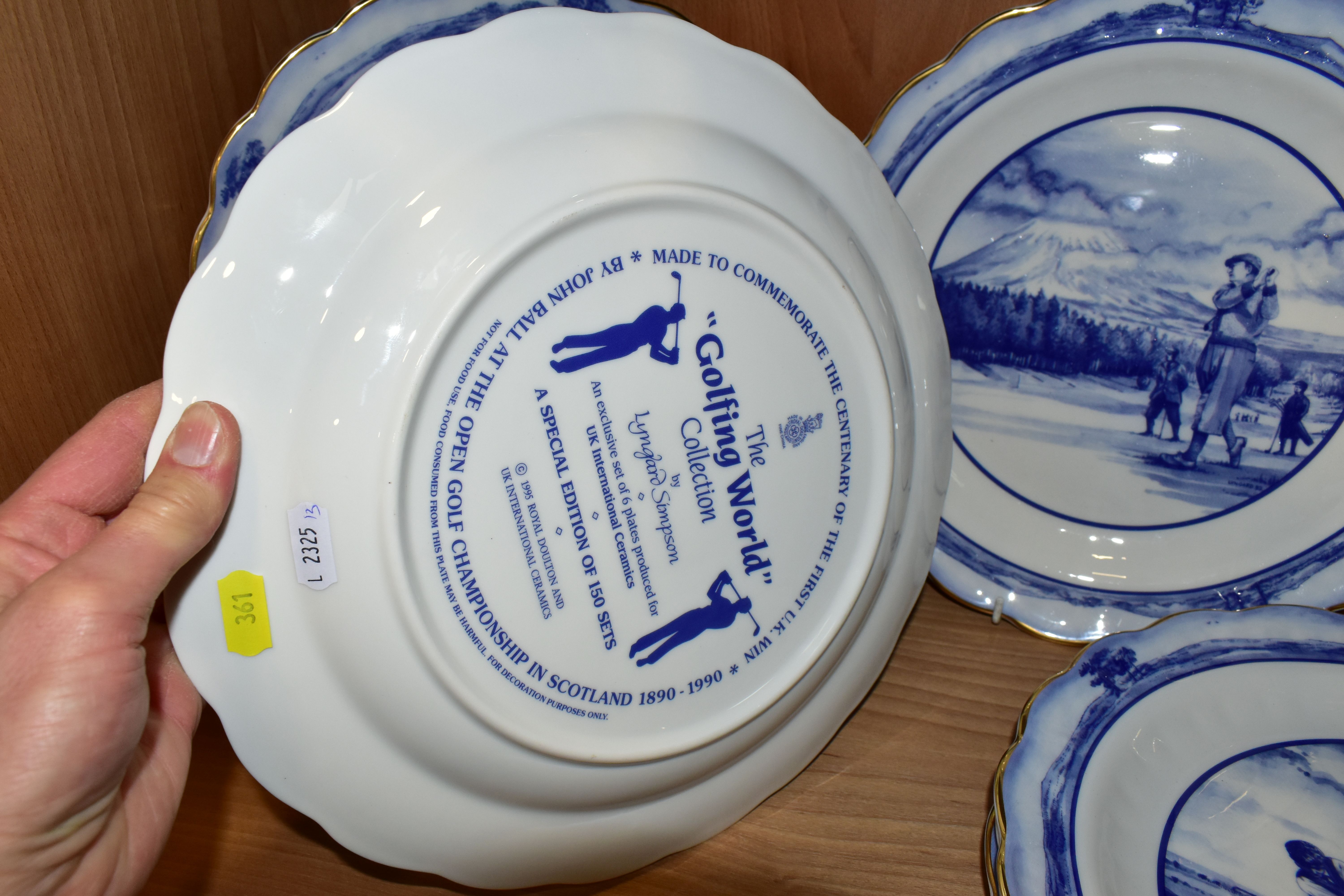 A SET OF SIX BOXED ROYAL DOULTON 'THE GOLFING WORLD' COLLECTION PLATES, with scalloped rims, - Image 8 of 10