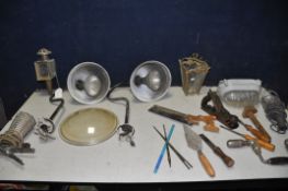 A SELECTION OF OUTDOOR LIGHTING along with some vintage tools, a Stanley hand drill, Sergant VBN