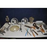 A SELECTION OF OUTDOOR LIGHTING along with some vintage tools, a Stanley hand drill, Sergant VBN