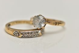 TWO GEM SET RINGS, the first a 9ct gold half eternity ring set with single cut diamond detail, to