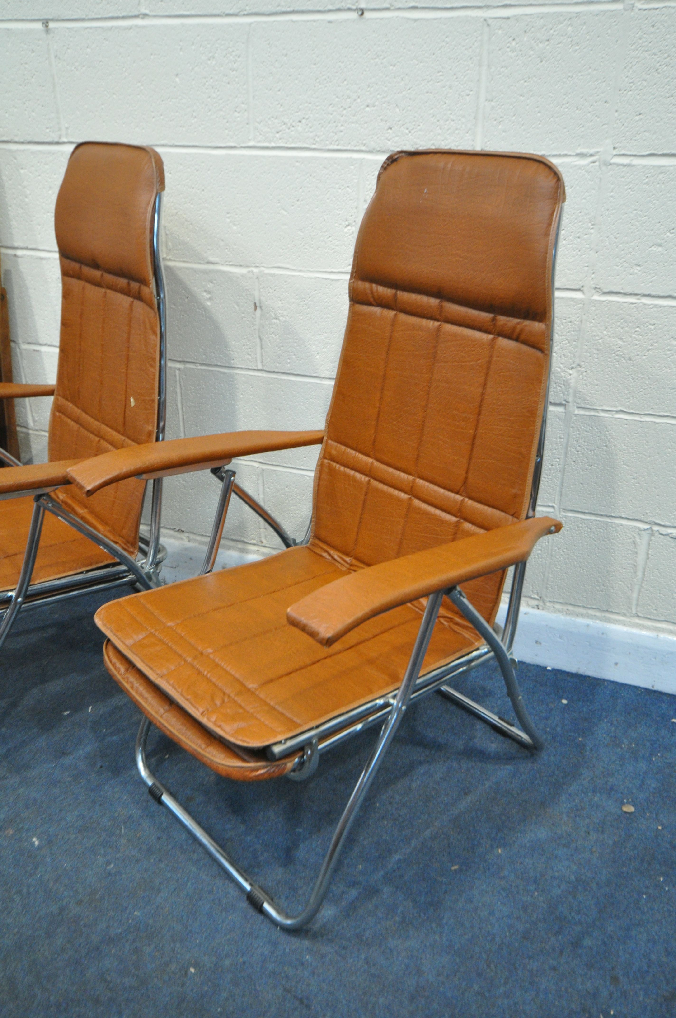 A PAIR MID CENTURY BROWN LEATHERETTE FOLDING CHAIRS, possibly by Maule Marga, and two folding desk - Image 2 of 3