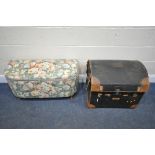 A DISTRESSED LEATHER STEAMER TRUNK, with an internal tray, width 62cm x depth 47cm x height 54cm (