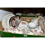 TWO BOXES OF CERAMICS, including assorted tea and dinnerware by Minton, Royal Worcester and Royal