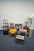 A SELECTION OF OCCASIONAL FURNITURE, to include six occasional tables, a beech nest of three tables,