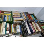 SIX BOXES OF BOOKS containing over 140 miscellaneous titles in hardback and paperback formats,