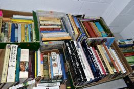 SIX BOXES OF BOOKS containing over 140 miscellaneous titles in hardback and paperback formats,