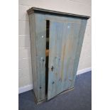 A PAINTED PINE SINGLE DOOR CUPBOARD, enclosing a single, width 102cm x depth 42cm x height 168cm (