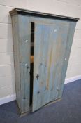 A PAINTED PINE SINGLE DOOR CUPBOARD, enclosing a single, width 102cm x depth 42cm x height 168cm (