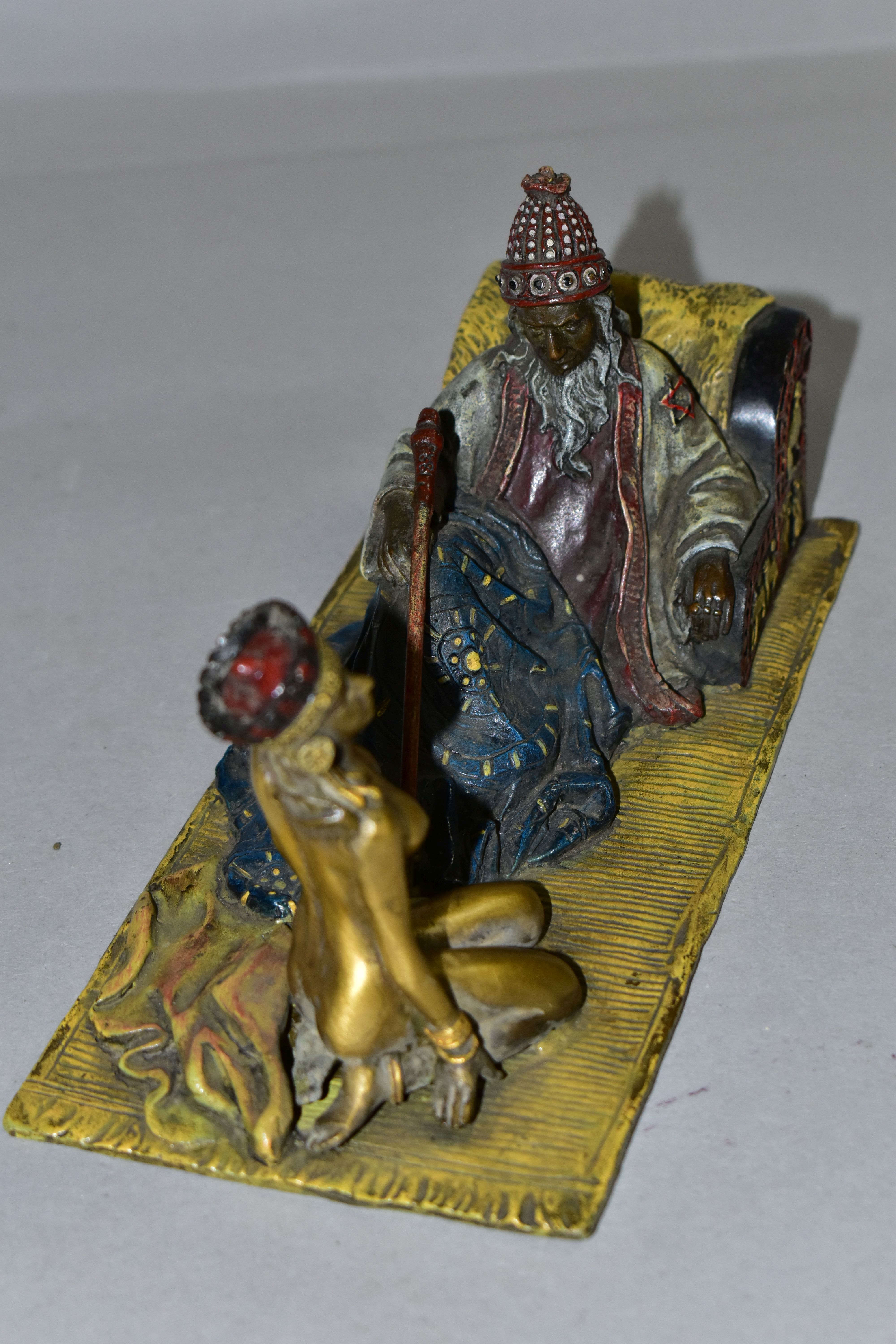 A MODERN COLD PAINTED BRONZE EGYPTIAN SLAVE AND MASTER FIGURE GROUP, IN THE STYLE OF FRANZ - Image 2 of 9