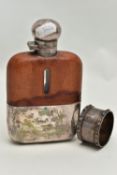 A HIPFLASK AND A SILVER NAPKIN RING, the EPBM 1/4 Pt, glass hipflask with cup, engraved 'Niall
