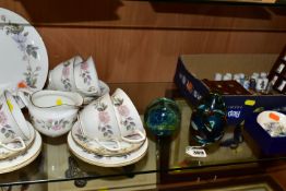 A ROYAL WORCESTER 'JUNE GARLAND' PATTERN TEA SET AND A COLLECTION OF CERAMIC THIMBLES, comprising