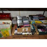 SEVEN BOXES OF VIDOES, DVDS, C.DS AND 33RPM RECORDS, to include approximately fifty assorted