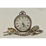 AN EARLY 20TH CENTURY SILVER OPEN FACE POCKET WATCH, key wound, white ceramic dial signed 'Sheperd