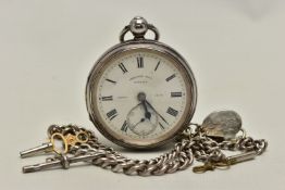 AN EARLY 20TH CENTURY SILVER OPEN FACE POCKET WATCH, key wound, white ceramic dial signed 'Sheperd