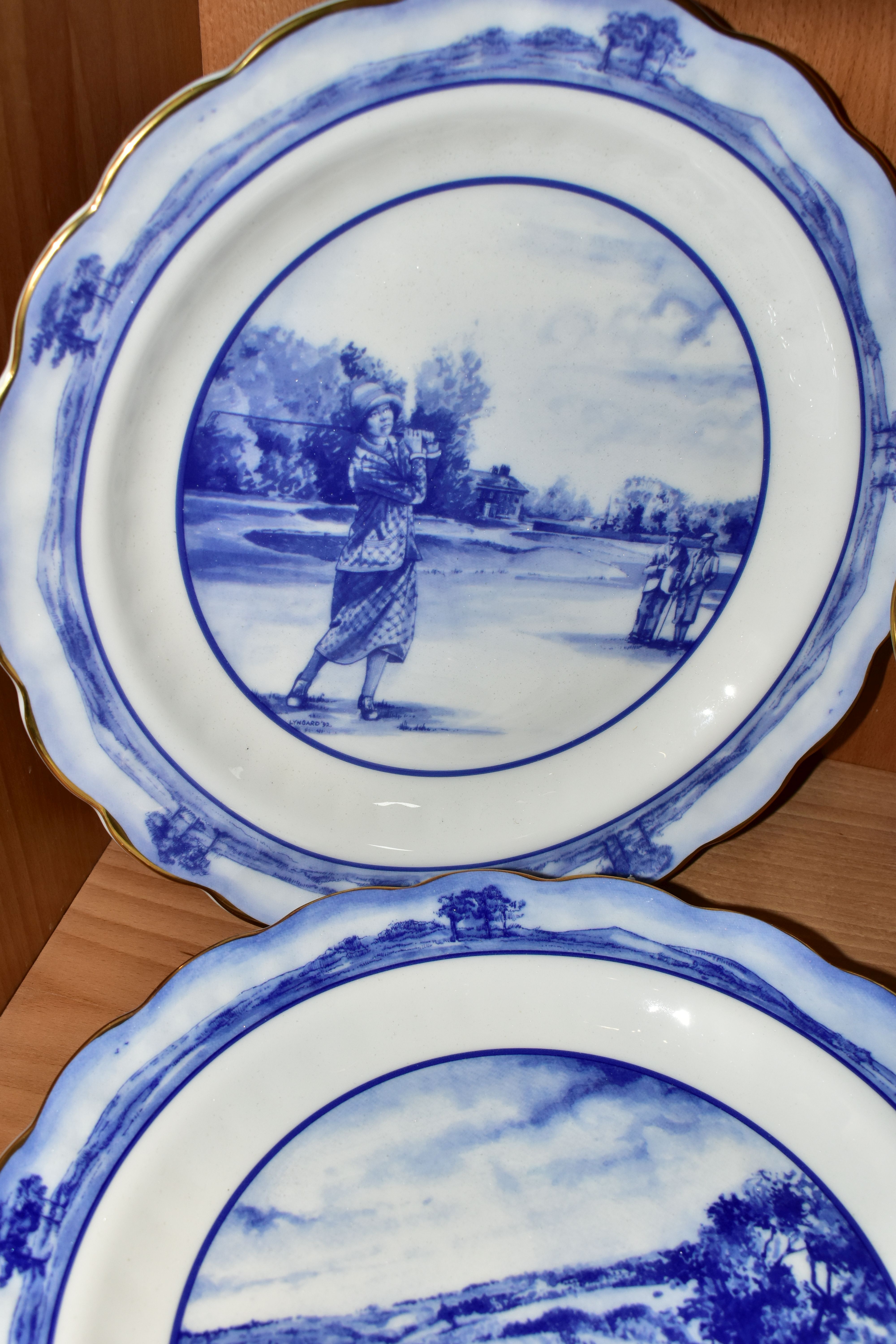 A SET OF SIX BOXED ROYAL DOULTON 'THE GOLFING WORLD' COLLECTION PLATES, with scalloped rims, - Image 2 of 10