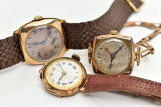 A LADYS 9CT GOLD 'ROLEX' WRISTWATCH AND TWO MID 20TH CENTURY WATCHES, the first a ladys manual