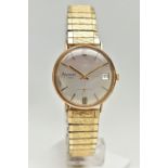 A GENTS 9CT GOLD 'ACCURIST' WRISTWATCH, manual wind, round silver dial signed 'Accurist, 21 jewels',