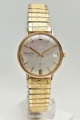 A GENTS 9CT GOLD 'ACCURIST' WRISTWATCH, manual wind, round silver dial signed 'Accurist, 21 jewels',