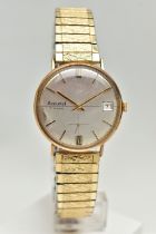 A GENTS 9CT GOLD 'ACCURIST' WRISTWATCH, manual wind, round silver dial signed 'Accurist, 21 jewels',