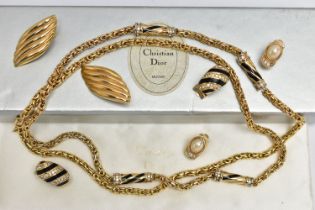 AN ASSORTMENT OF 'CHRISTIAN DIOR' JEWELLERY, the first a long Byzantine chain with four tubular