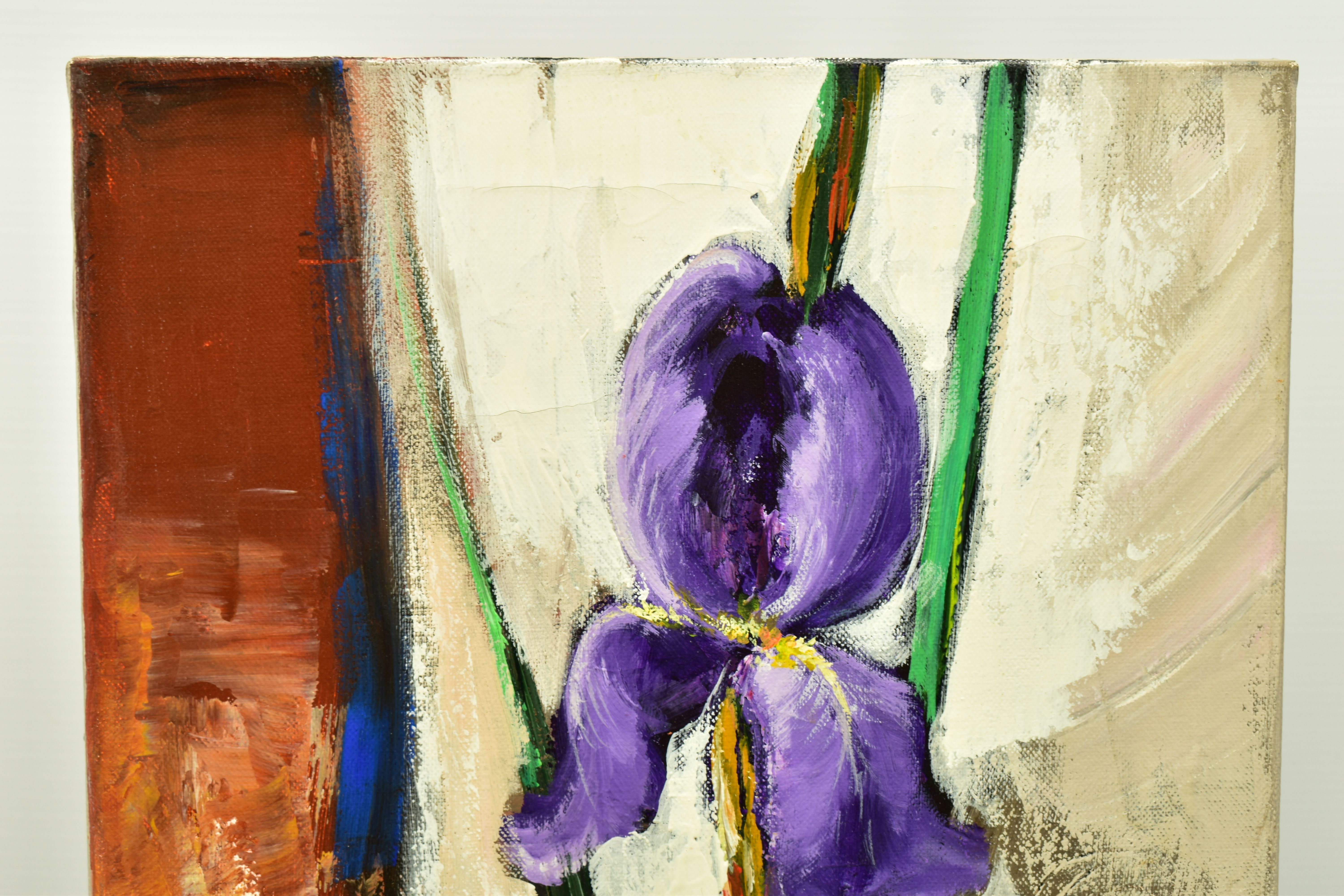 VASILE LEONDAR (ROMANIA 1957) IRIS, a still life study of a single Iris, signed verso, oil on - Image 6 of 7