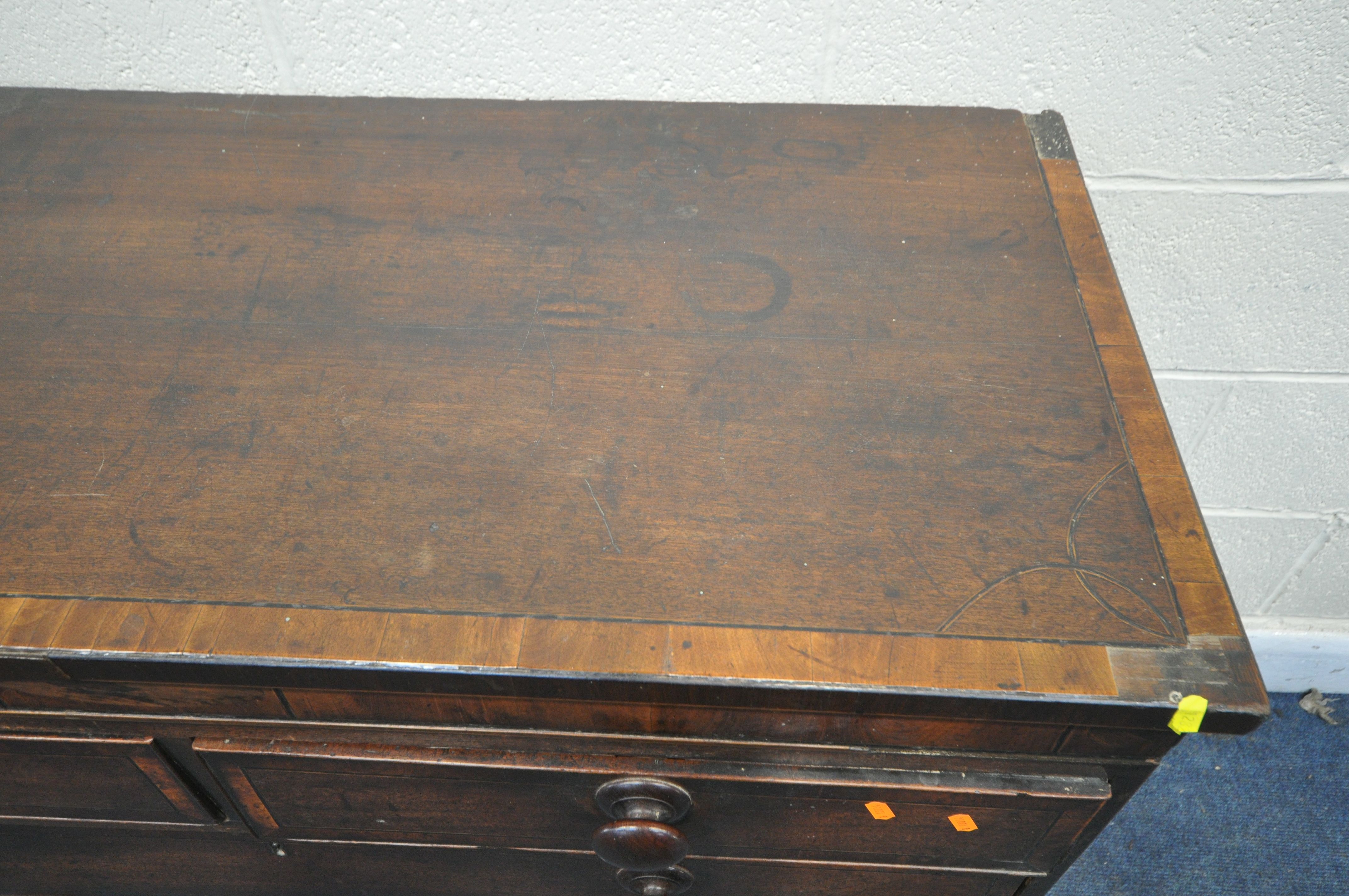 A GEORGIAN MAHOGANY AND CROSSBANDED CHEST OF TWO SHORT OVER THREE LONG DRAWERS, with turned handles, - Image 3 of 4