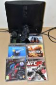 PLAYSTATION 3 CONSOLE AND GAMES, games include Gran Turismo 5, Far Cry 2, Turok, Killzone 3, UFC