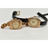 TWO LADYS 9CT GOLD WRISTWATCHES, the first with a round cream dial signed 'Omer', alternating Arabic