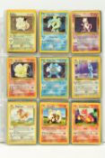 MOSTLY COMPLETE POKEMON BASE SET, includes cards 5-6, 10, 12-13, 18, 22-31, 33-34, 36-53, 55-66,